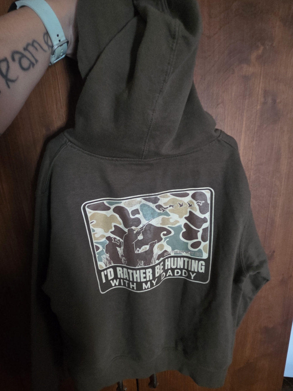 Kids Olive Green Hunting Graphic Hoodie